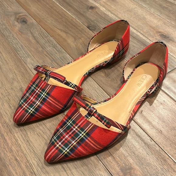 J. Crew Factory Shoes - J. Crew Factory Tartan D’Orsay Flats with Mini Bow Plaid Holiday Bow Size 9.5